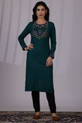 W Floral Embroidered Keyhole Neck Straight Kurta