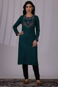 W Floral Embroidered Keyhole Neck Straight Kurta