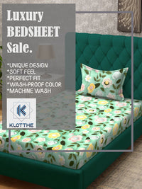 KLOTTHE Green & Pink Floral Printed Flat 300 TC Single Cadar 7D Dengan Sarung Bantal