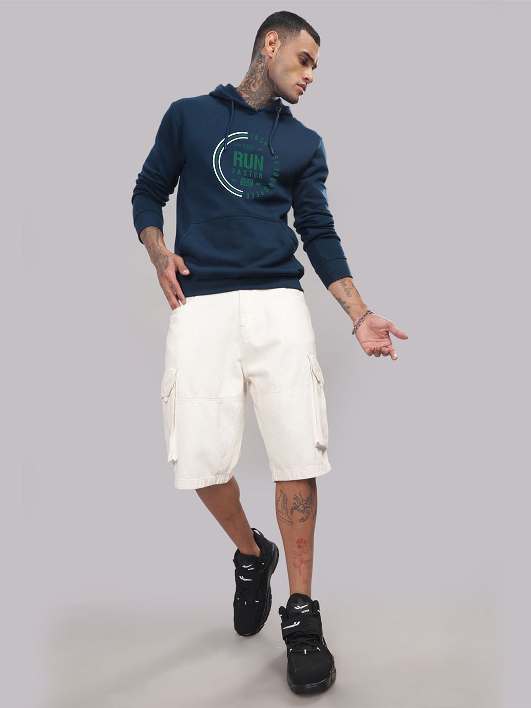 ADRO Men Typography Printed Hood Cotton Pullover Sweatshirt