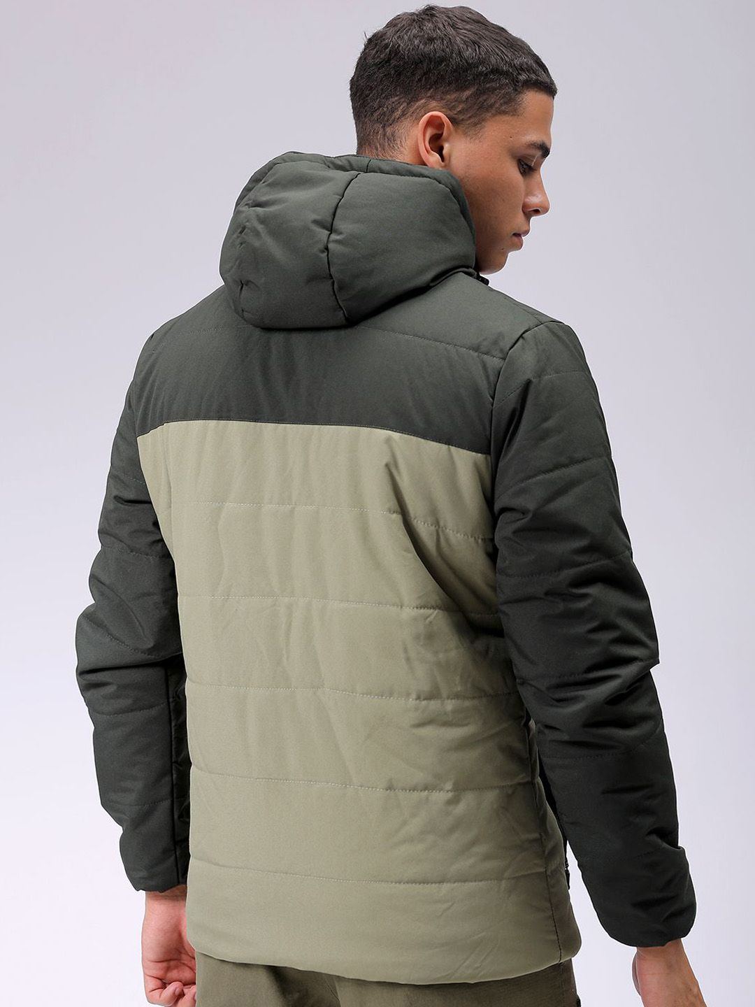 The Indian Garage Co Men Hooded Colourblocked Slim Fit Puffer Jacket