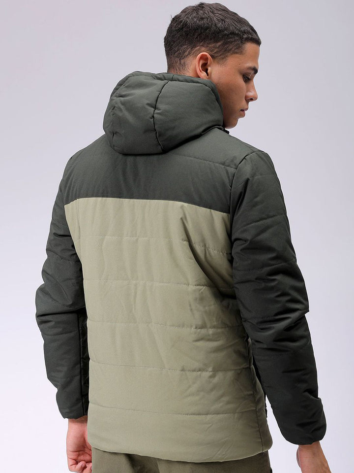 The Indian Garage Co Men Hooded Colourblocked Slim Fit Puffer Jacket