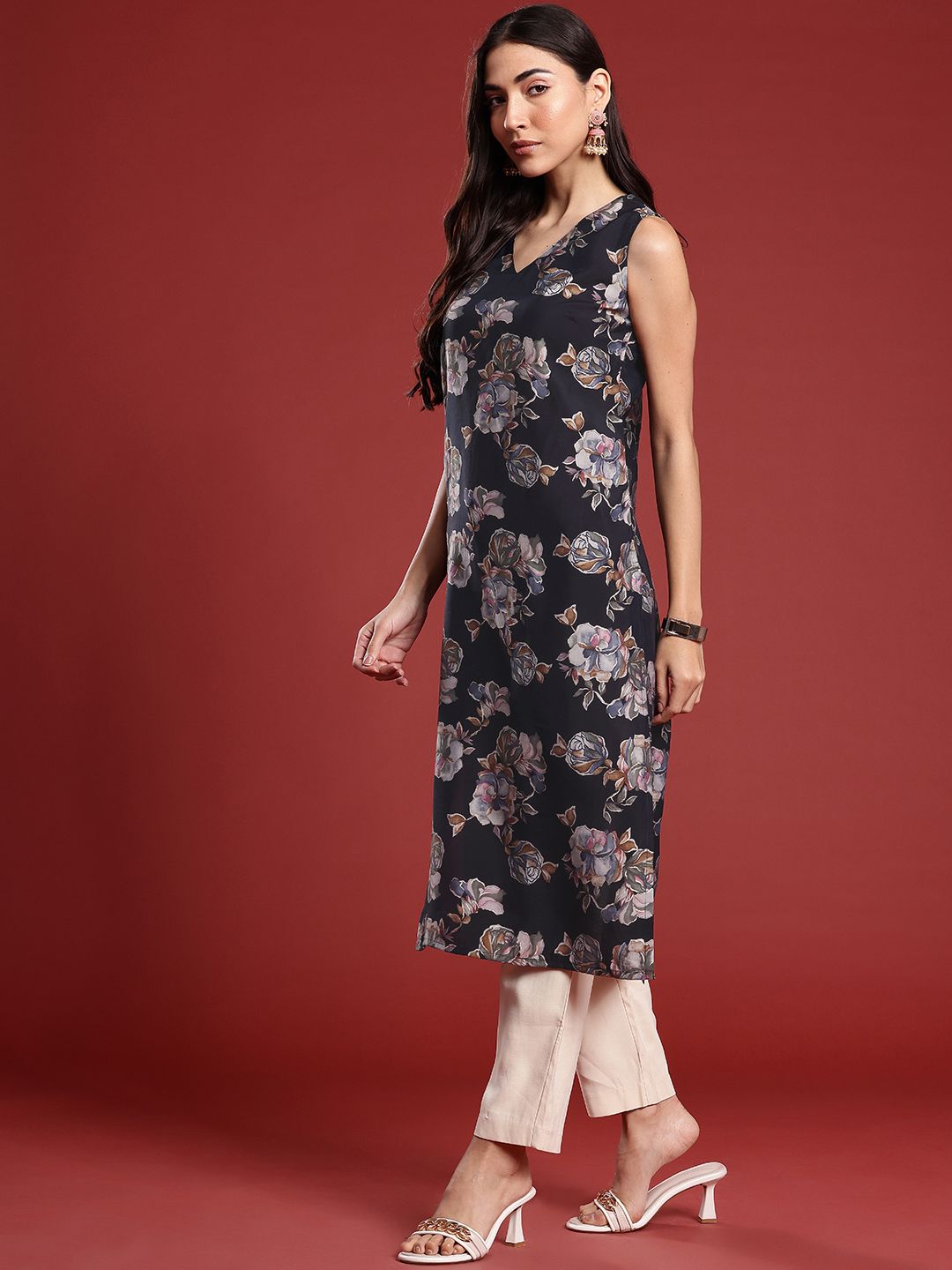 Anouk Floral Print Straight Kurta