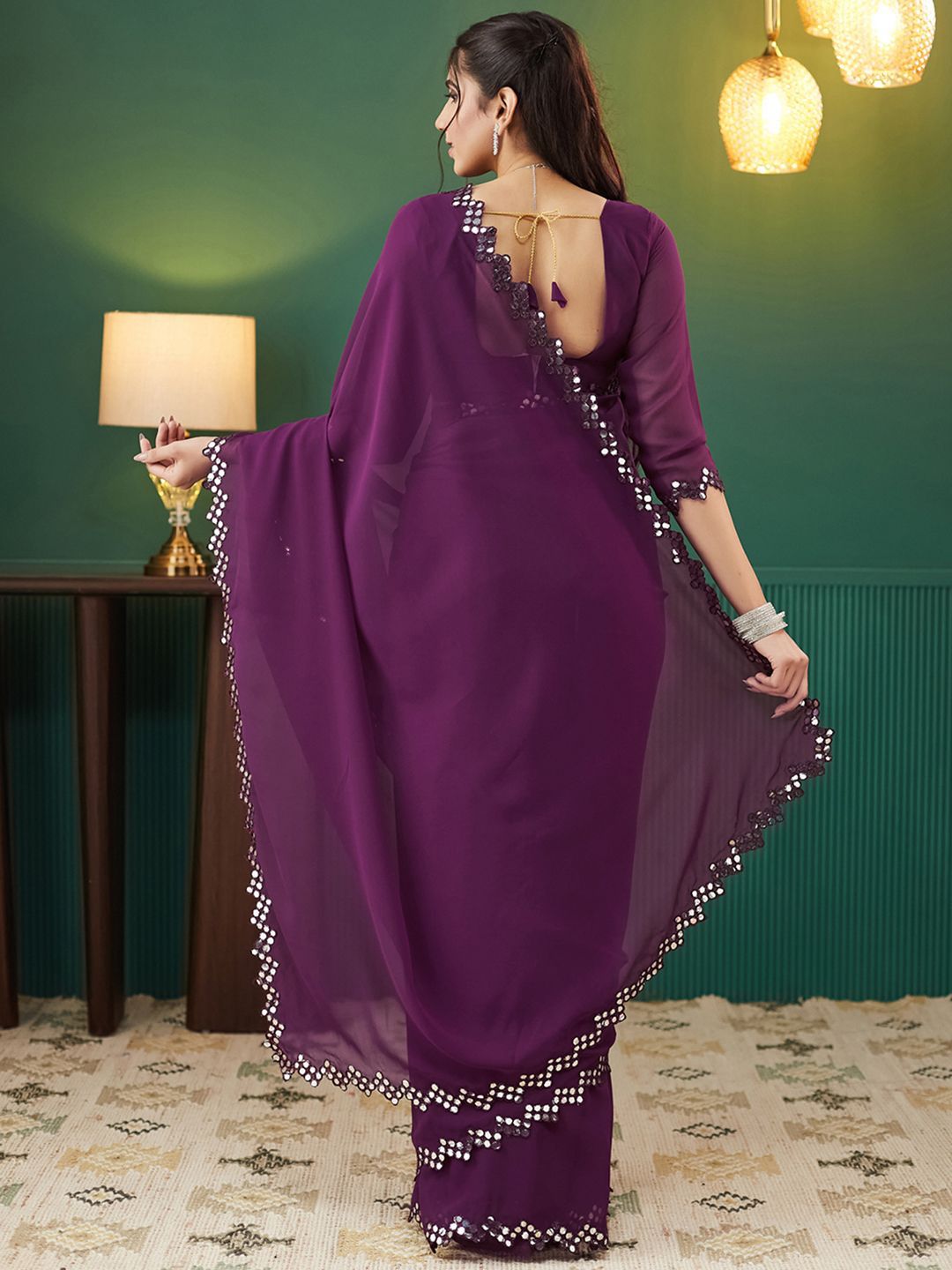 KALINI Mirror Work Pure Georgette Saree