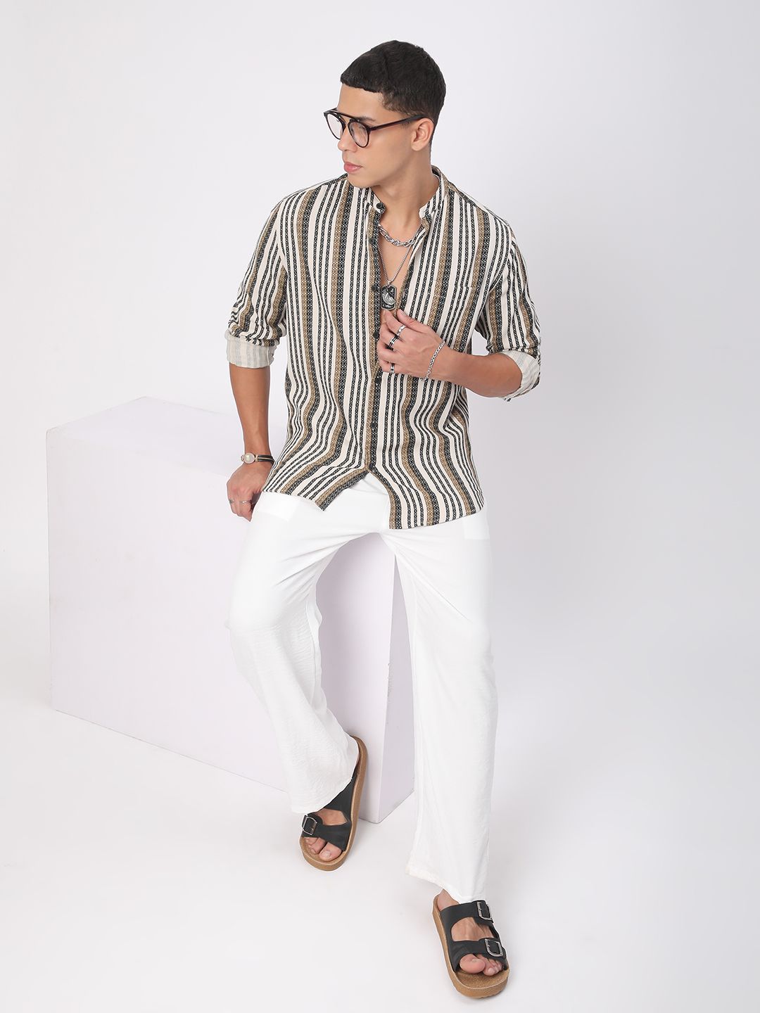 VASTRADO Men Classic Slim Fit Multi Stripes Opaque Striped Casual Shirt