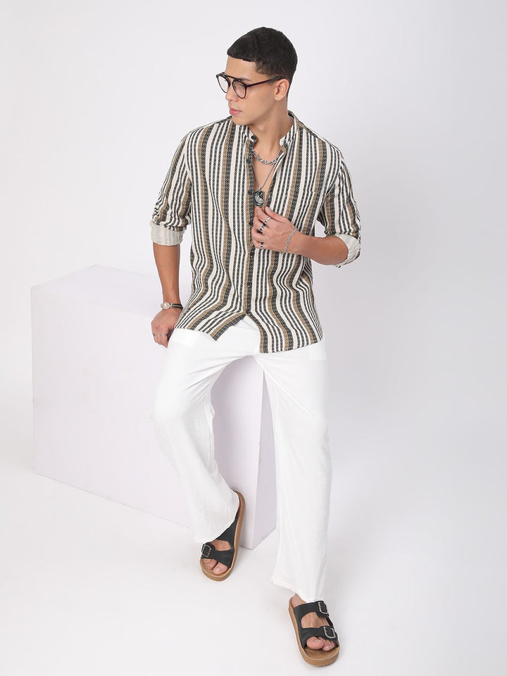 VASTRADO Men Classic Slim Fit Multi Stripes Opaque Striped Casual Shirt