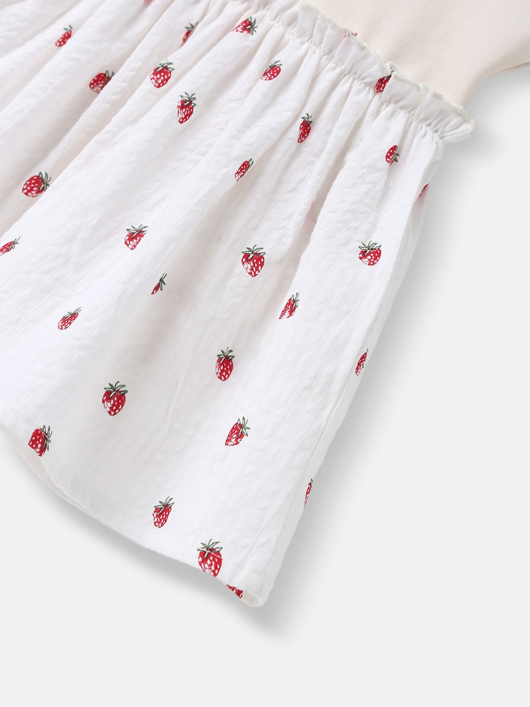Nauti Nati Girls Cotton Strawberry Print Rabit Badge Dress