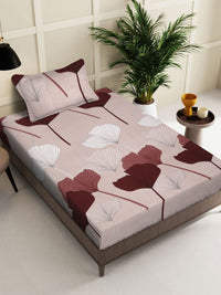 Myntra Elegant Homes Pink Leaf Polycotton 300 TC Single Fine Bedsheet with a Pillow Cover-89 x 59 inches