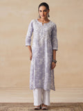House of Chikankari Women Grey Mulmul Chikankari Embroidered Kurta