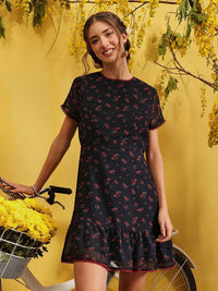 Quiero Women Floral Dicetak leher bulat a-line