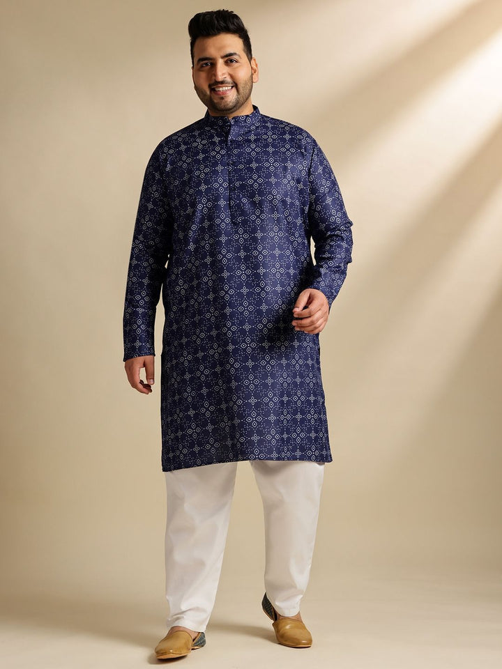 SOJANYA PLUS Ethnic Motifs Printed Mandarin Collar Straight Cotton Linen Kurta