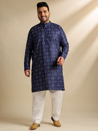 SOJANYA PLUS Ethnic Motifs Printed Mandarin Collar Straight Cotton Linen Kurta