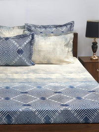 BOMBAY DYEING Urban Living Grey Printed Cotton 400 TC King Bedsheet with 4 Pillow Covers