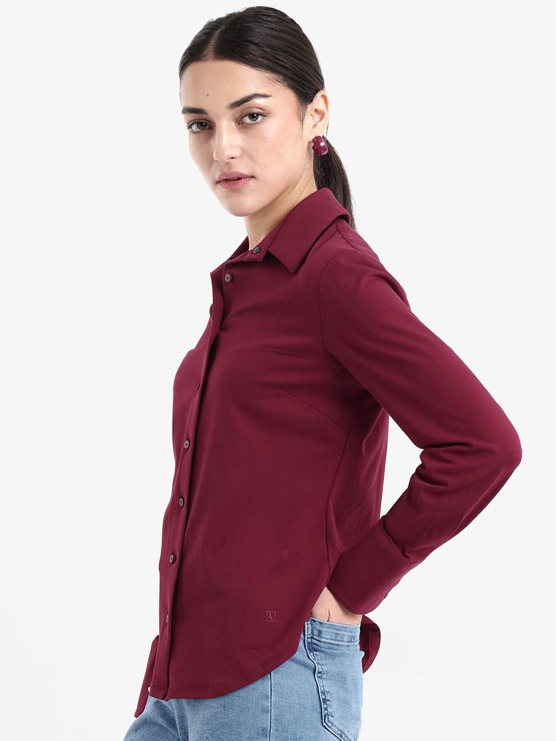 RAREISM Women Comfort Spread Collar Solid Cotton Formal Shirt