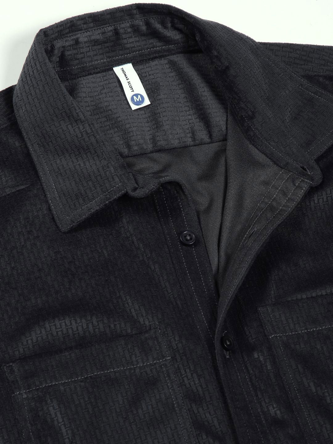 Thomas Scott Men Classic Spread Collar Textured Slim Fit Casual Shirt