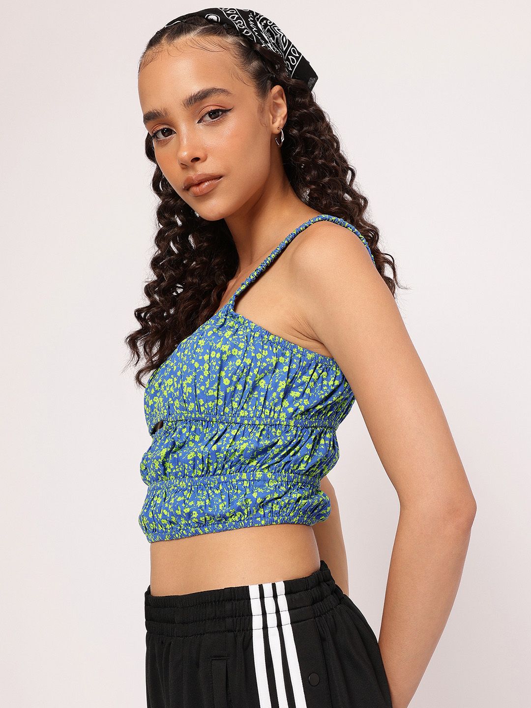 DressBerry Floral Blossom Cut-Out Smocked Crop Top