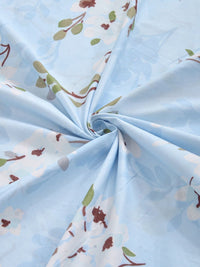 Aura Blue & Green Floral Printed 300 TC Fitted Double King Bedsheet Set-2.5 m X 2.25 m
