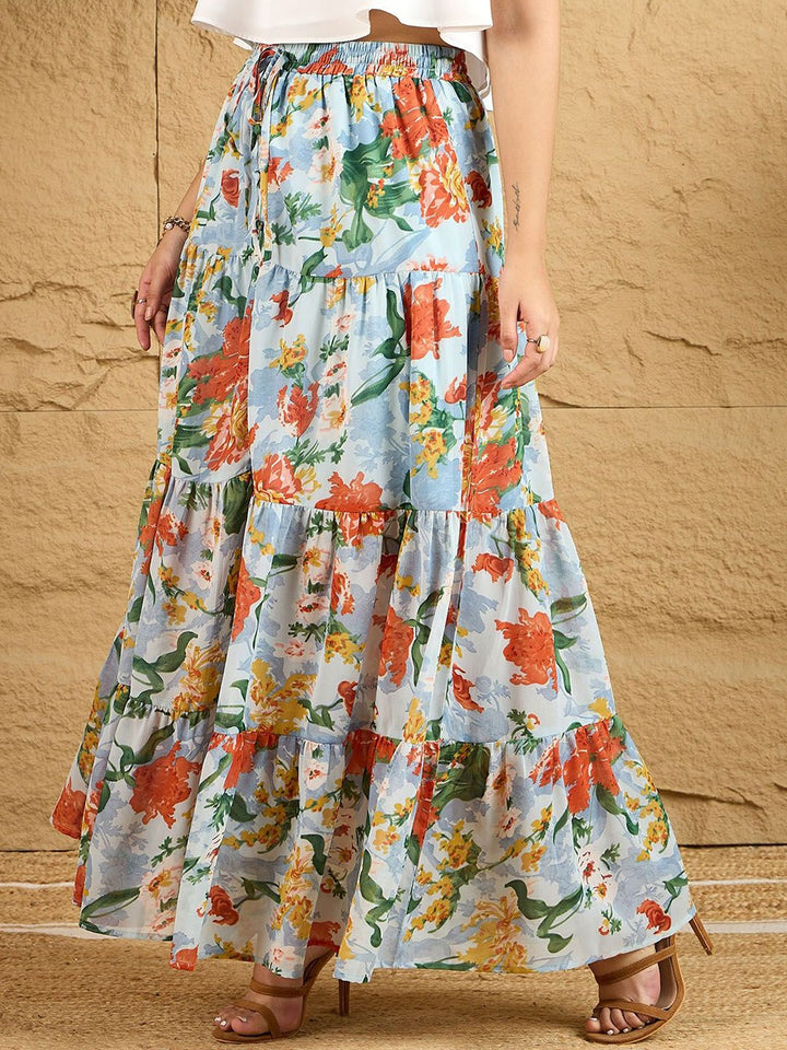 Berrylush Women Printed Tiered Maxi Skirt