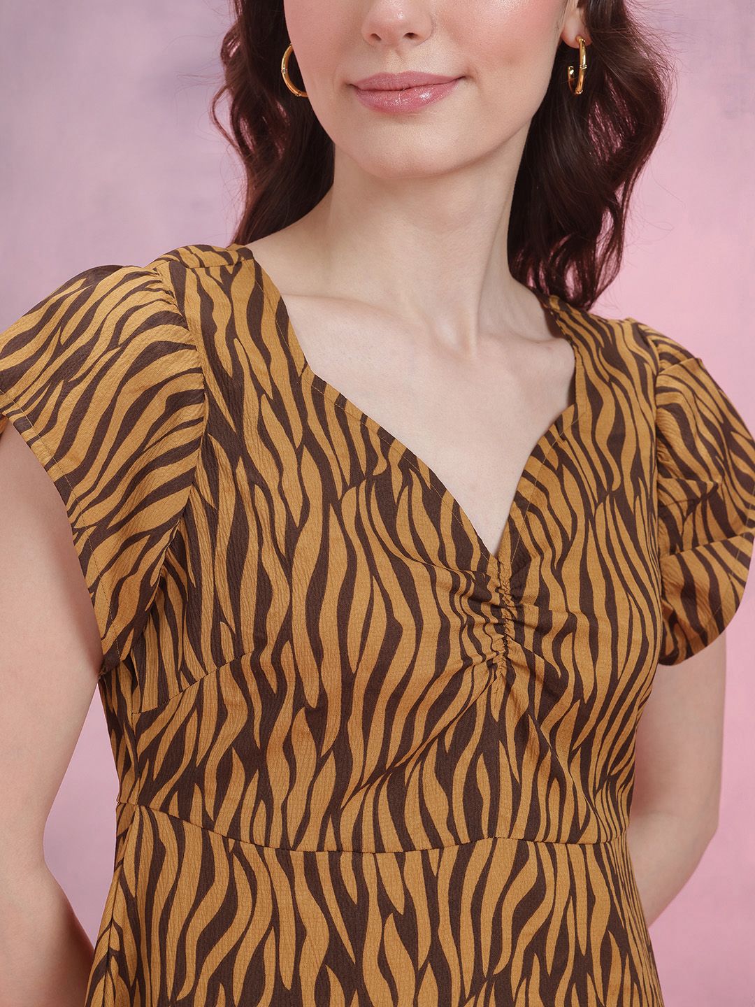 DressBerry Printed Ruched Detail A-Line Dress