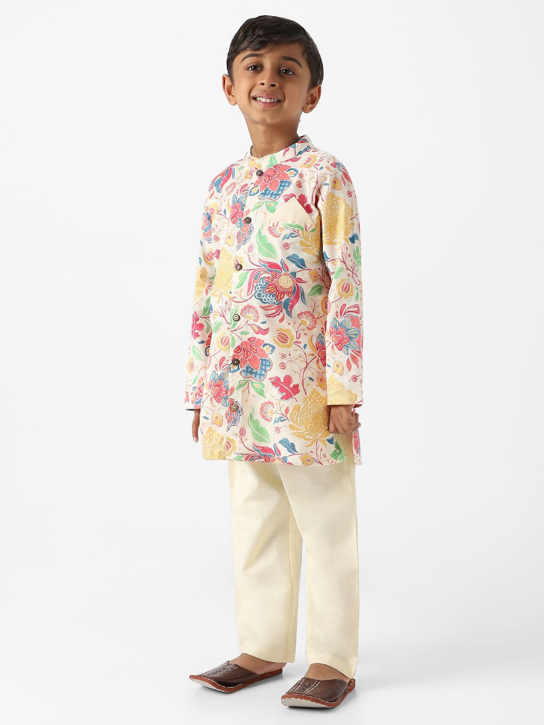 Nauti Nati Boys Floral Printed Regular Pure Cotton Kurta with Pyjamas