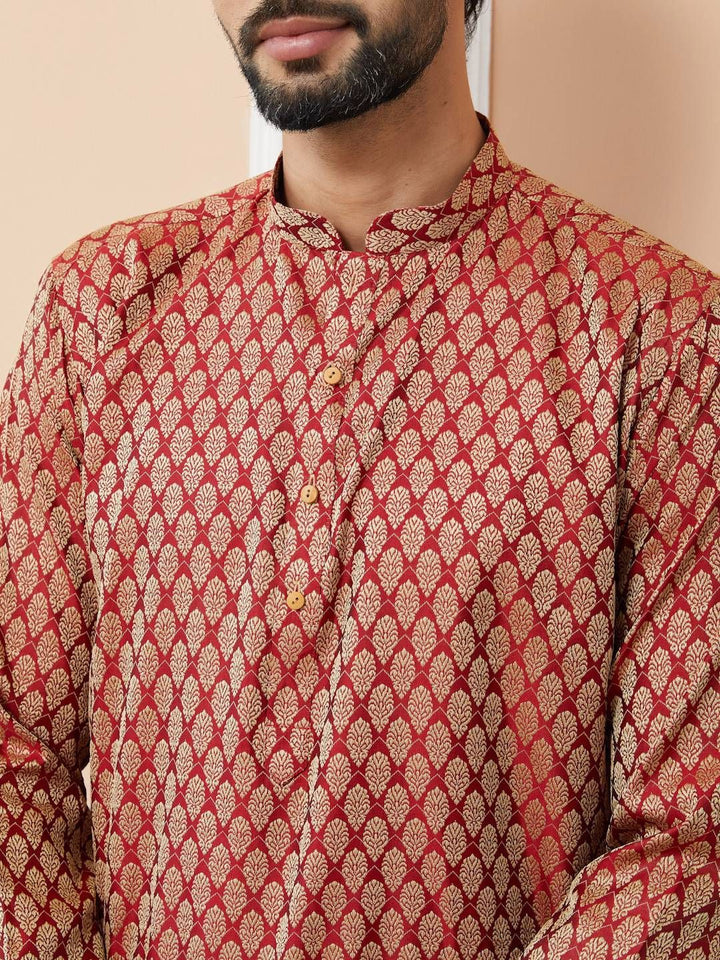 See Designs Ethnic Motifs Woven Design Mandarin Collar Silk Jacquard Straight Kurta