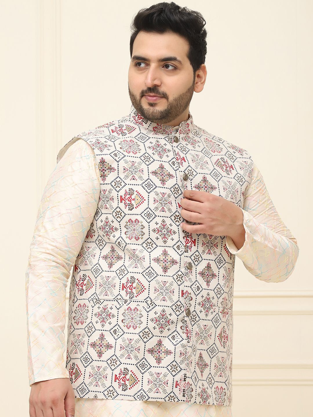 SOJANYA PLUS Men Printed Nehru Plus Size Jacket