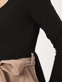 DressBerry Academia Core Textured Tie-Up Belt Fit & Flare Dress