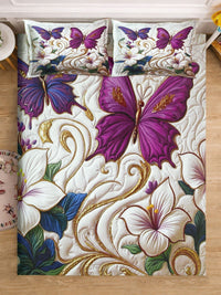 KLOTTHE Purple & White Printed 400TC Double Bedsheet With 2 Pillow Covers-98.4 x 88.5 Inch