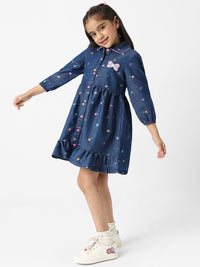 Nauti Nati  Girl Denim Shirt Dress With Puff Sleeves