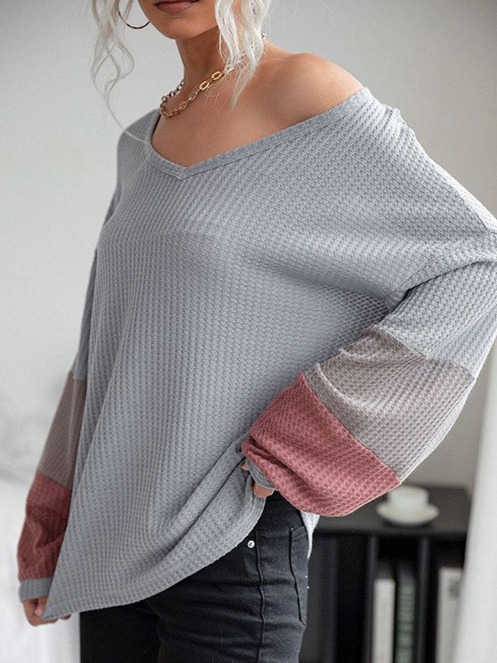 DressBerry Women V-Neck Colourblocked Long Sleeves Top