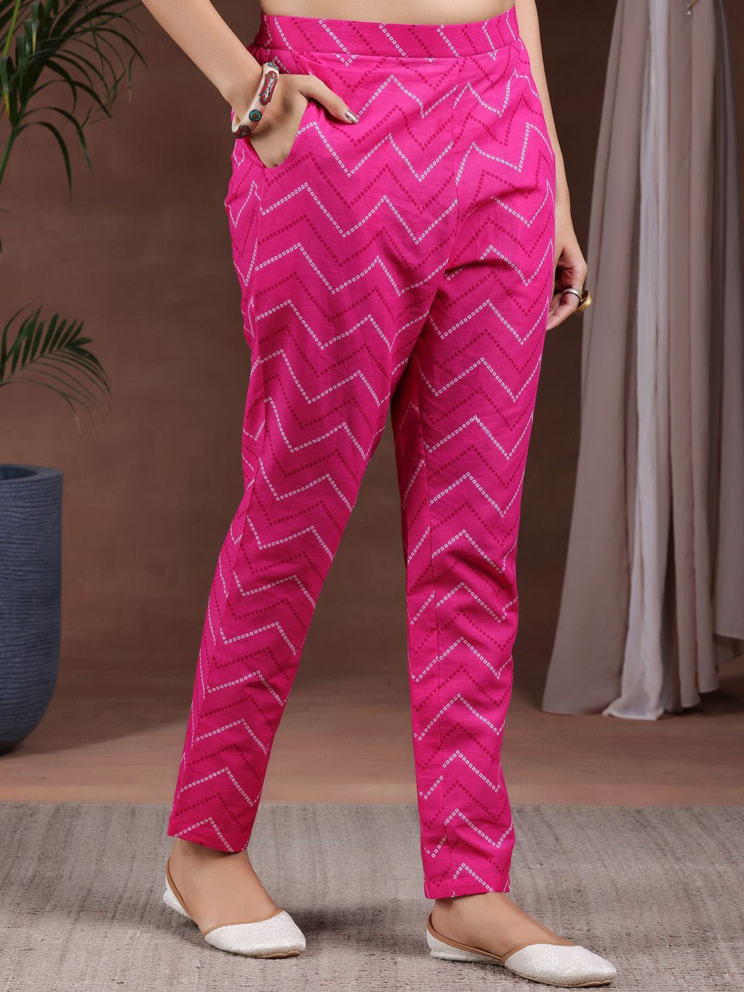 Libas Bandhani Printed Gotta Patti Pure Cotton Anarkali Kurta with Trousers & Dupatta
