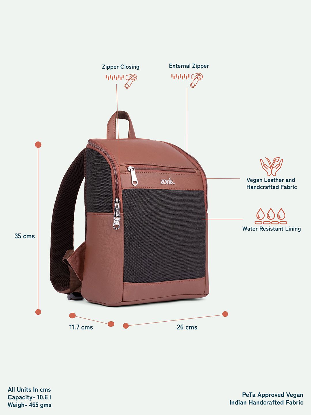 ZOUK Unisex Jet Black Amalia Daypack