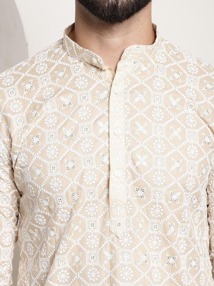SOJANYA Band Collar Ethnic Motifs Embroidered Thread Work Cotton Kurta