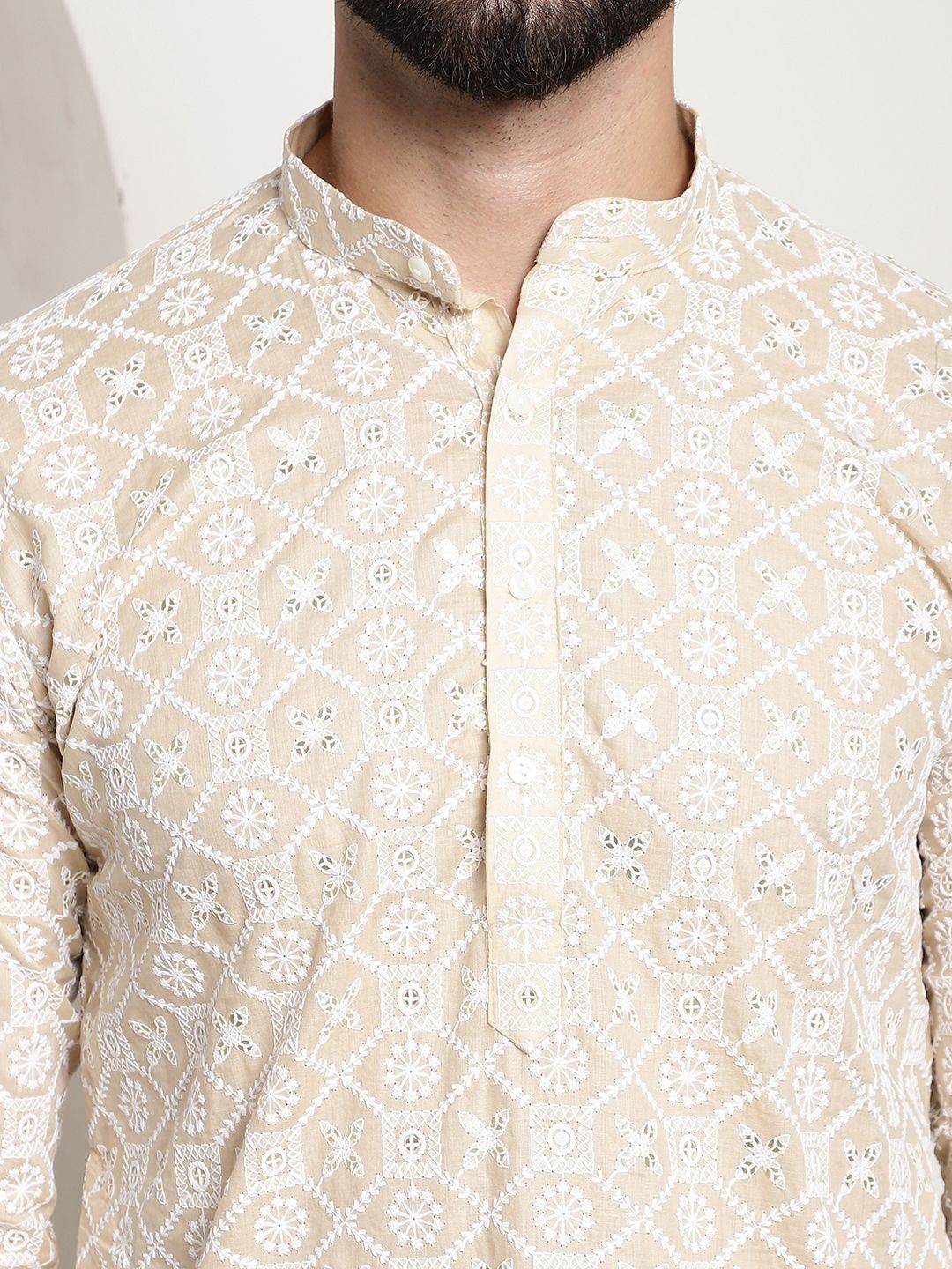 SOJANYA Band Collar Ethnic Motifs Embroidered Thread Work Cotton Kurta