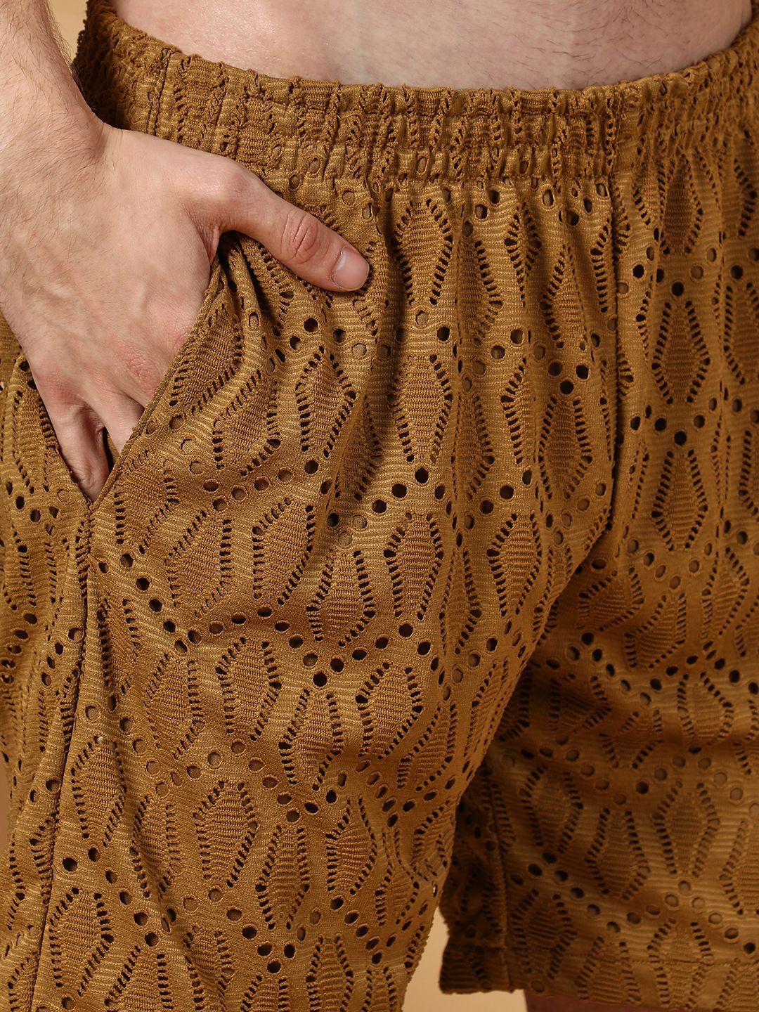 Campus Sutra Brown Self Design Shirt With Shorts