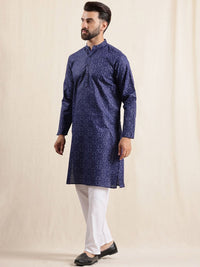 Anouk Geometric Printed Band Collar Straight Kurta With Pyjama And Nehru jacket