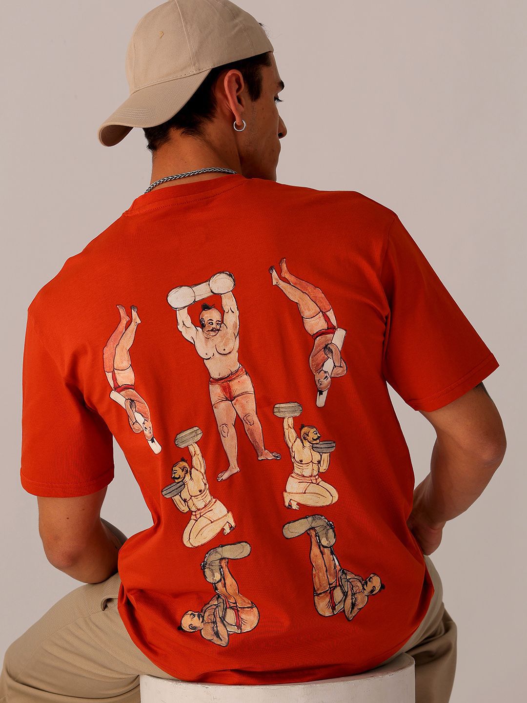 The Indian Garage Co Men Back Printed Boxy Oversized Round Neck T-shirt