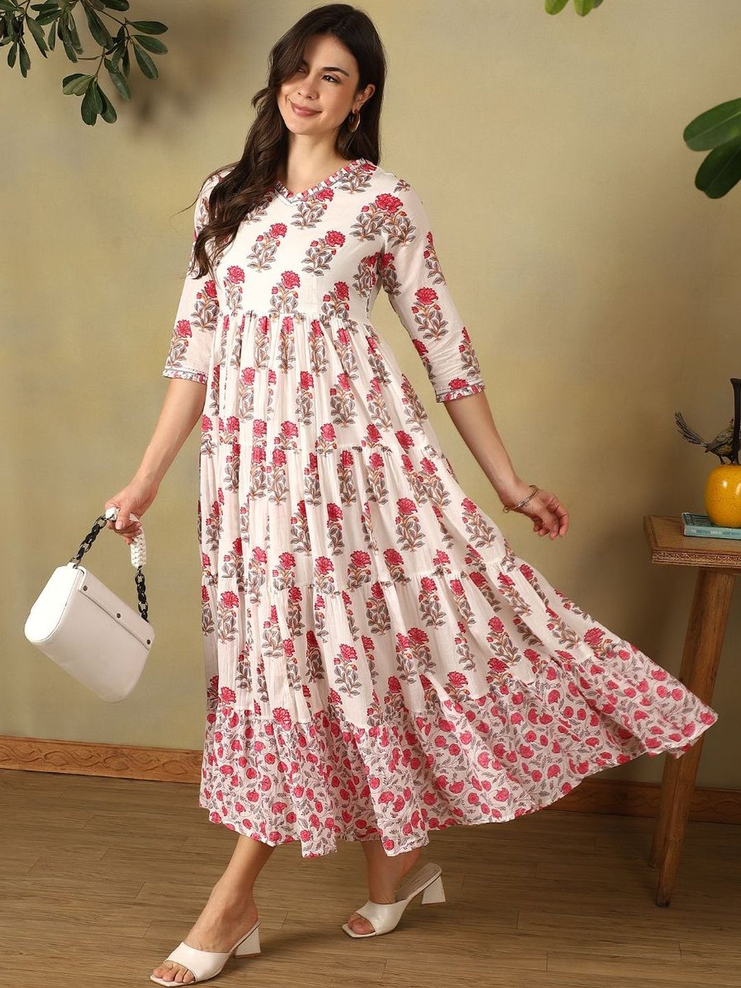 Mamicha Floral Print A-Line Maxi Dress