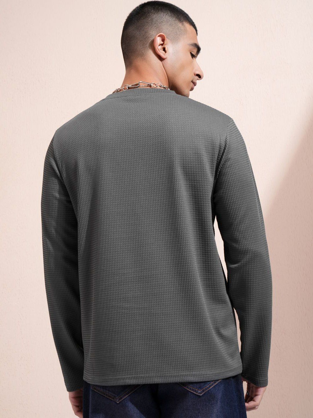 HIGHLANDER Men Self Design Round Neck Relaxed Fit T-shirt