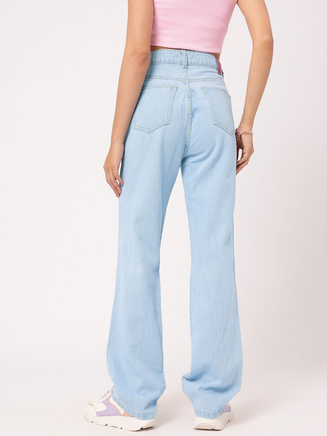DressBerry Women Slash-Knee Edge Straight Fit Pure Cotton Jeans