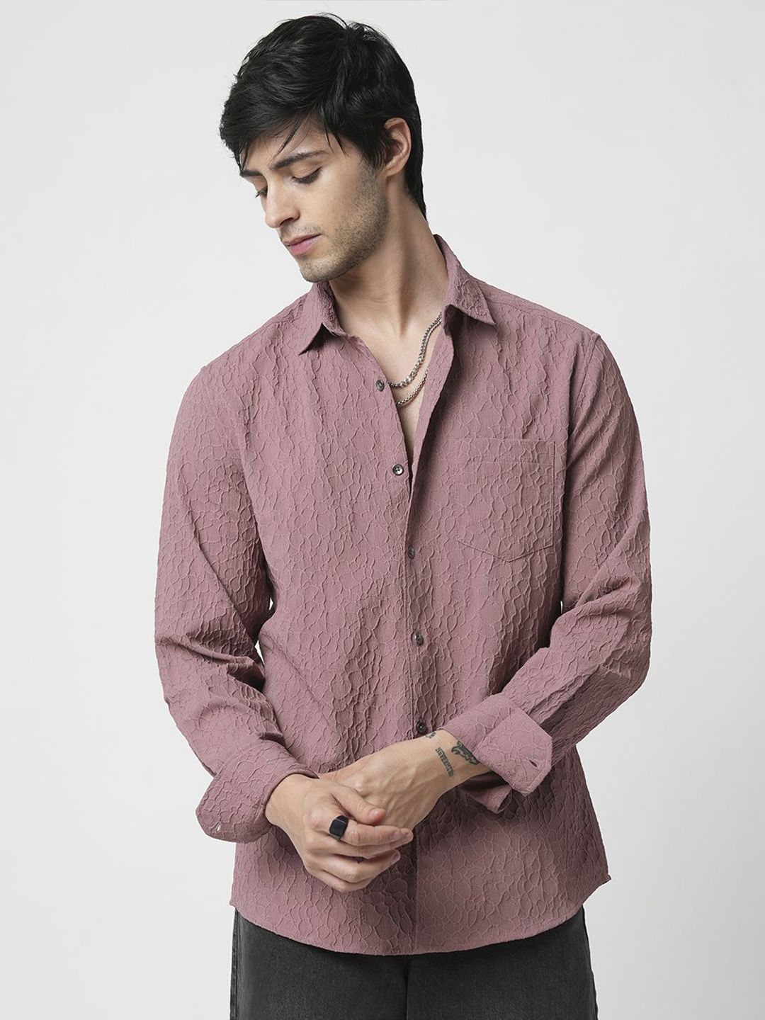 VASTRADO Men Classic Spread Collar Solid Slim Fit Casual Shirt