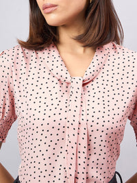 Style Quotient Women Polka Dots Printed Tie-Up Neck Top
