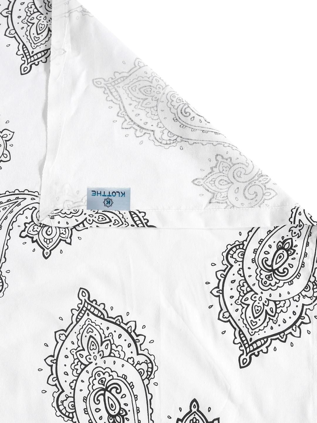 KLOTTHE Off White Ethnic Print Flat 400TC Kapas Tulen Cadar Super King & 4 Sarung Bantal