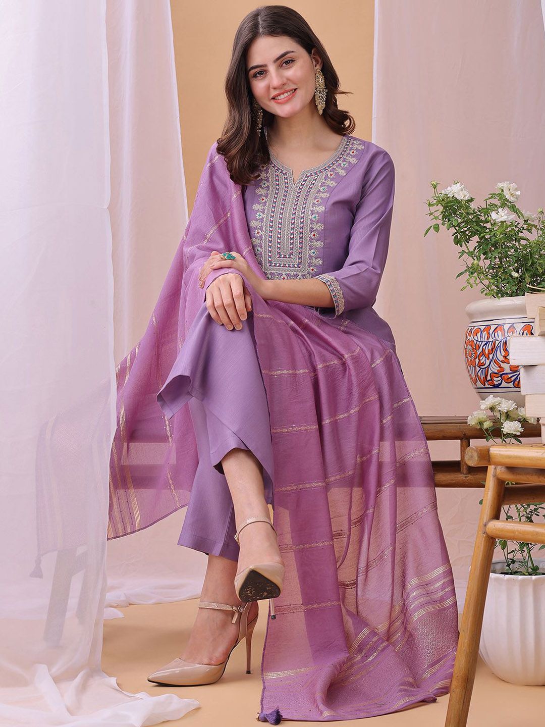 KALINI Women Floral Embroidered Kurta with Trousers & Dupatta