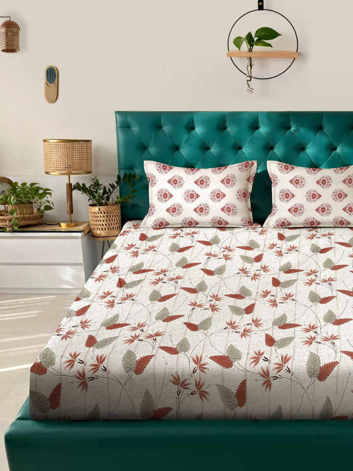 Myntra Elegant Homes Beige & Brown Floral Pure Cotton Set Cadar King 400 TC-2.5mX2.25m