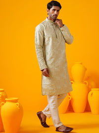 SOJANYA LUXE Geometrik Sulam Kolar Mandarin Benang Kerja Kurta Lurus