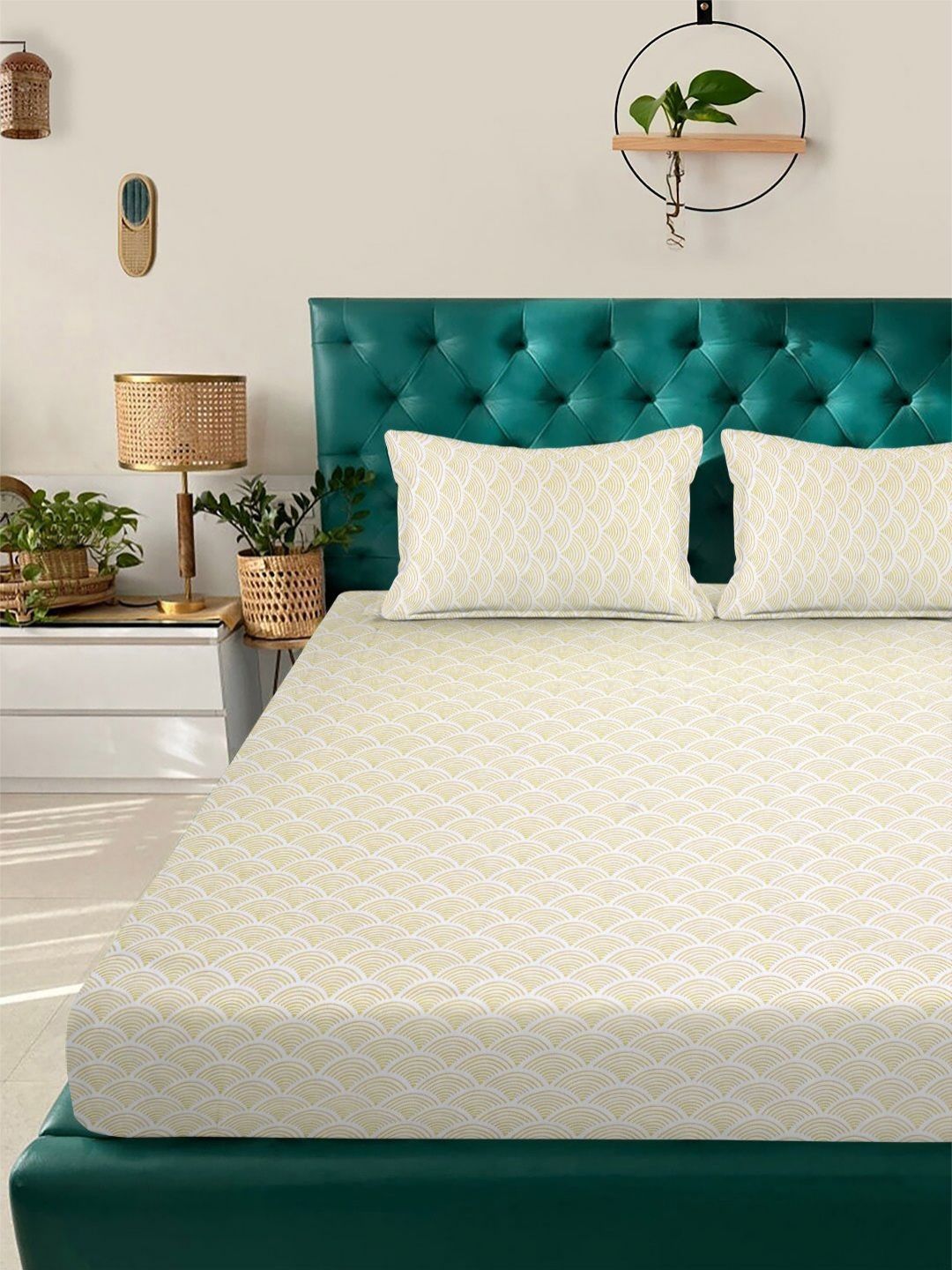 Aura Beige Geometric Printed 300 TC Set Cadar Double King 2.50 m x 2.25 m