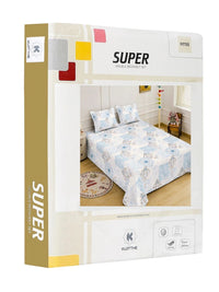 KLOTTHE Blue Geometric Printed Fitted 400 TC King 7D Bedsheet with 2 Pillow Covers