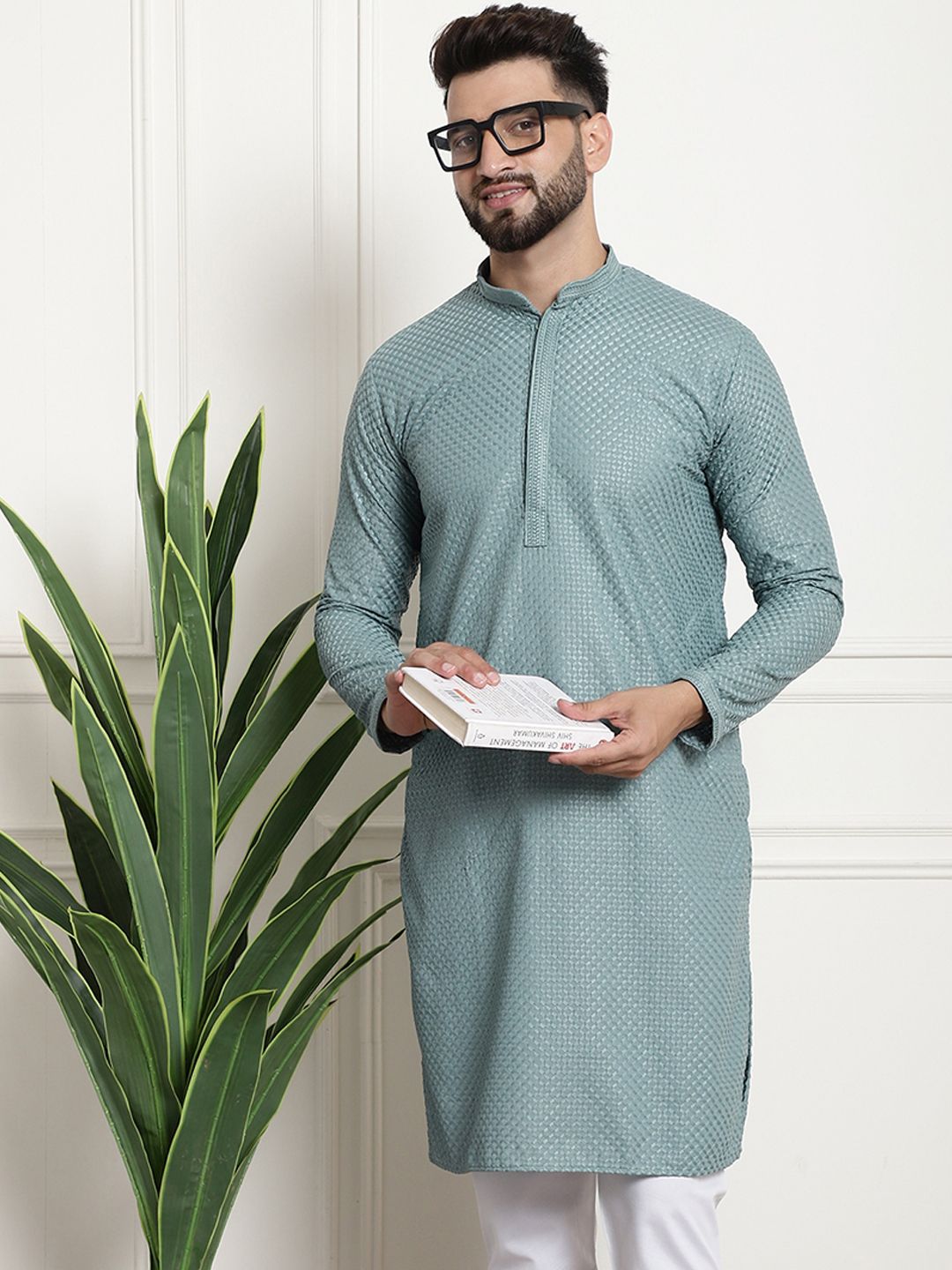 SOJANYA Rekaan Tenunan Kolar Mandarin Straight Cotton Kurta