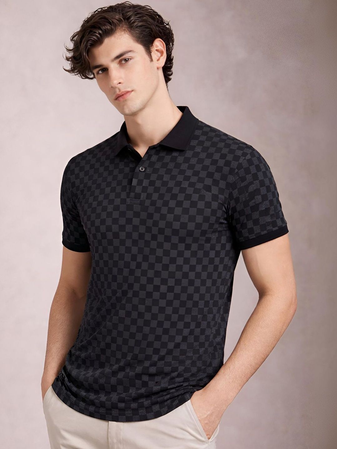 Baju-T Kolar Polo Berpetak ADRO Lelaki